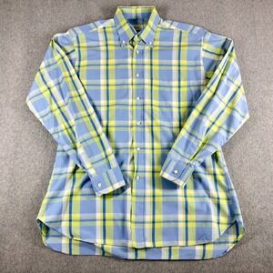 Dino Button Down Shirt Mens 16.5 42 Roma Italy Blue Green Plaid 100% Cotton